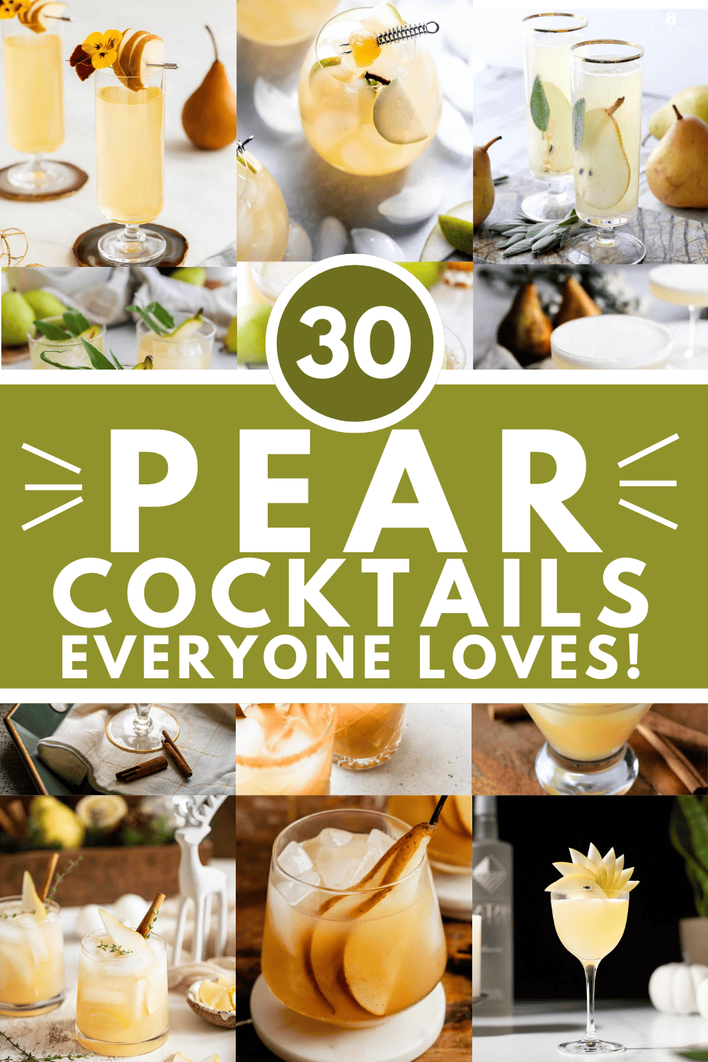 Collage of pear cocktails with text overlay.