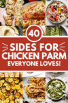 Collage of sides for chicken parmesan with text overlay.