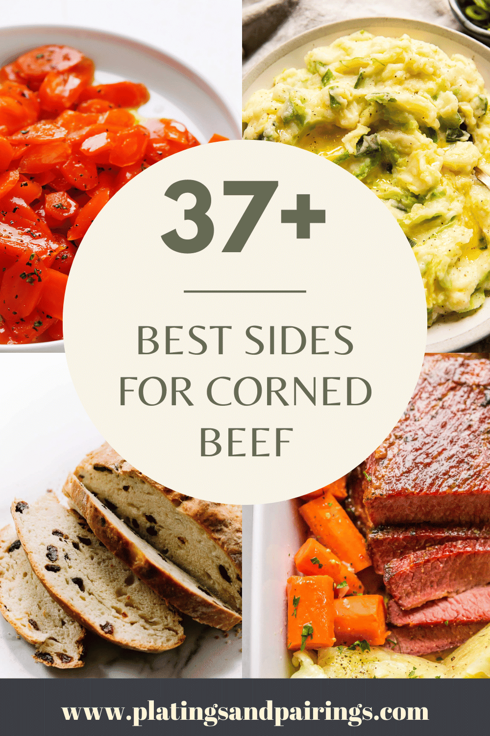COLLAGE OF SIDES FOR CORNED BEEF WITH TEXT OVERLAY.