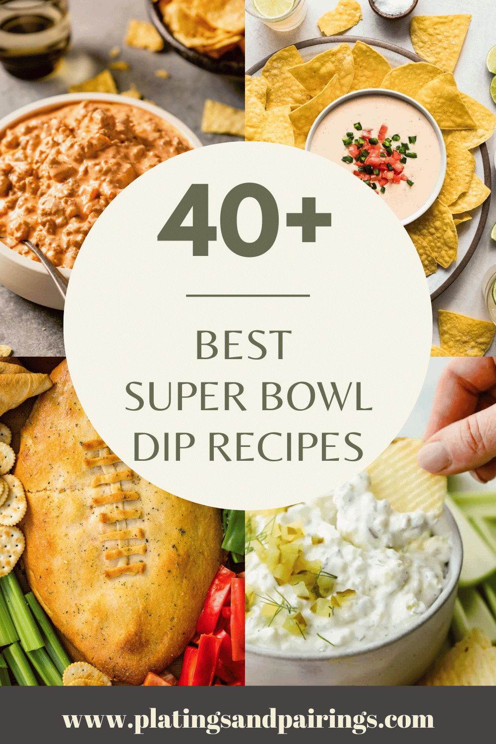 Collage of Super Bowl dips with text overlay.