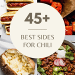 Collage of side dishes for chili with text overlay.