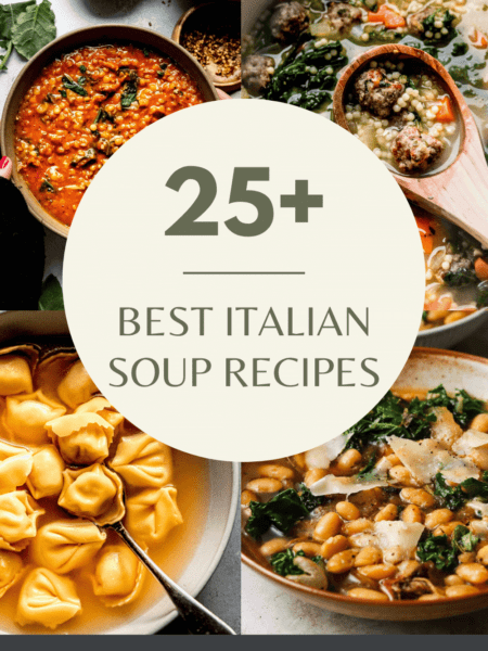 Collage of italian soups with text overlay.