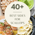 Collage of side dishes for scallops with text overlay "what to serve with scallops".