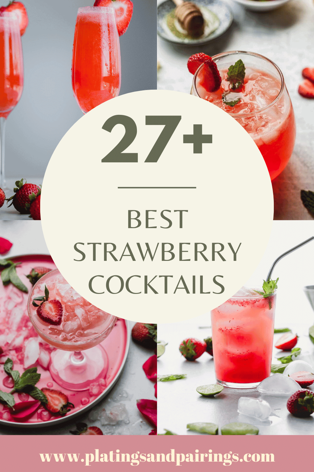 Collage of strawberry cocktails with text overlay.