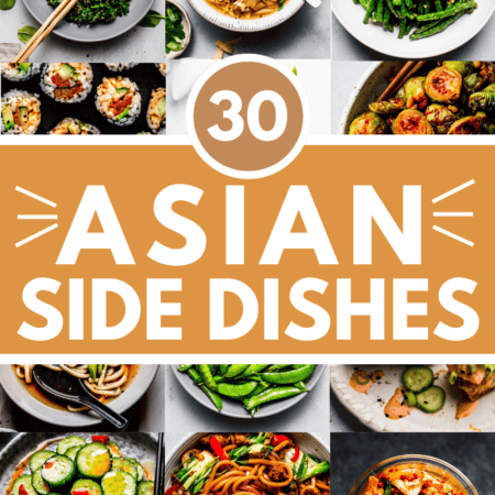 Collage of asian side dishes with text overlay.
