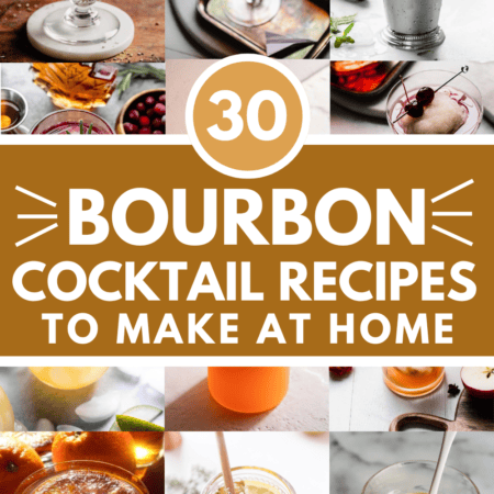 Collage of bourbon cocktails with text overlay.