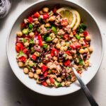 Overhead shot of canned salmon salad.
