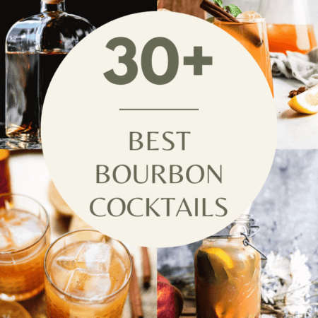 Collage of bourbon cocktails with text overlay.