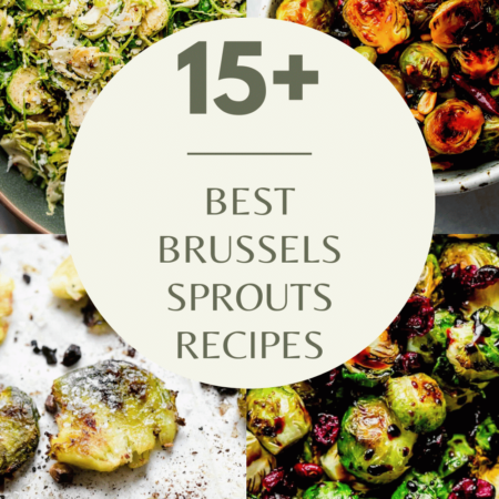COLLAGE OF BRUSSEL SPROUT RECIPES WITH TEXT OVERLAY.