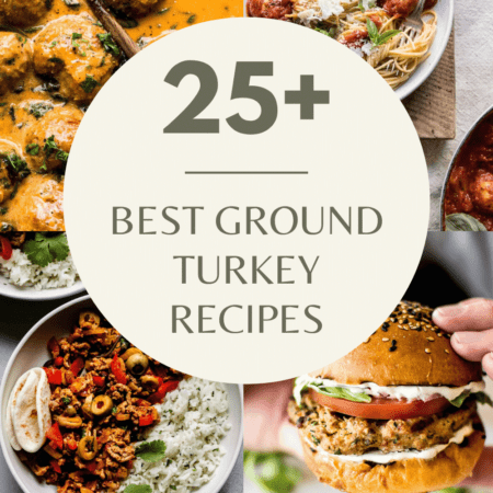 Collage of ground turkey recipes with text overlay - best ground turkey recipes.