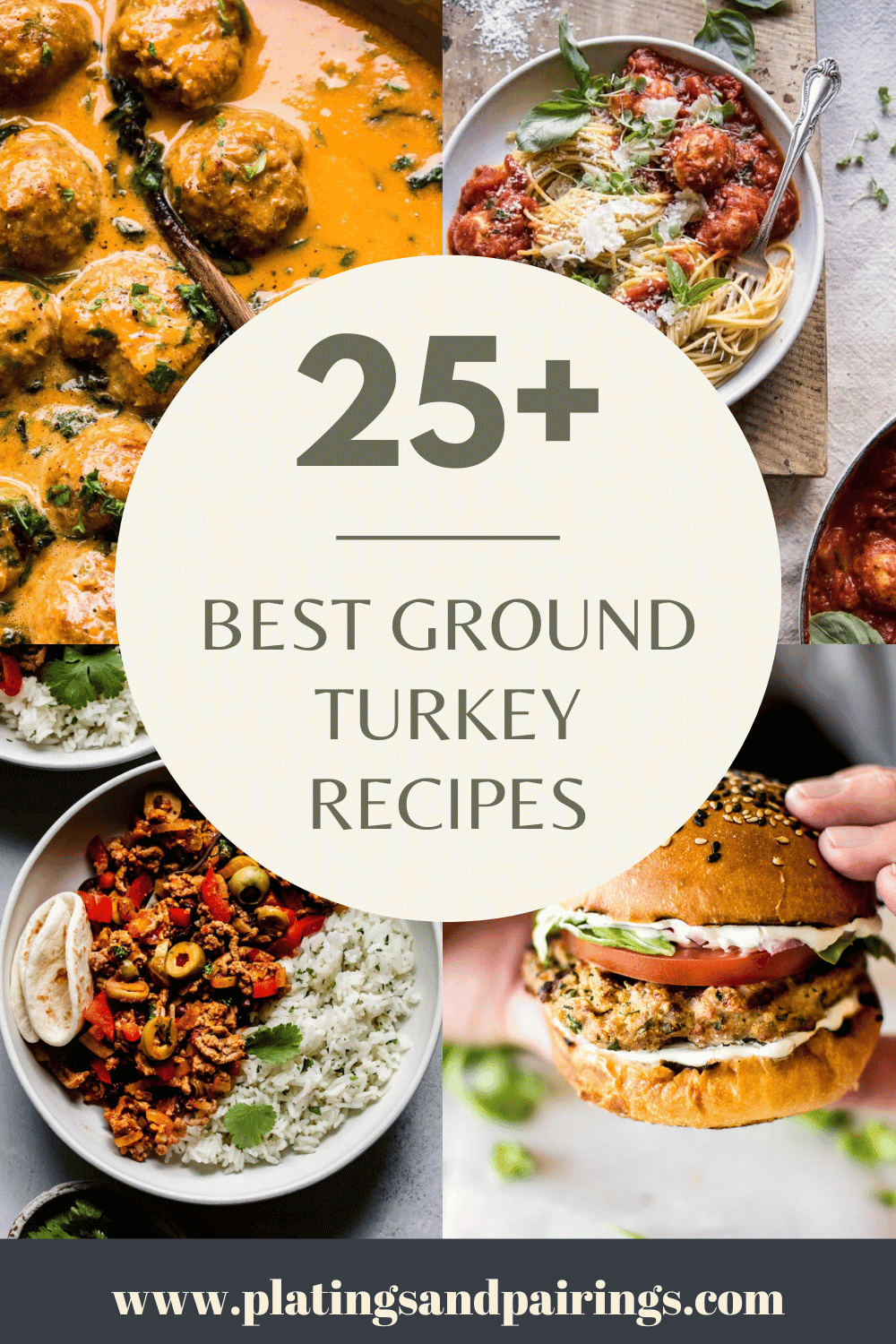 Collage of ground turkey recipes with text overlay - best ground turkey recipes.