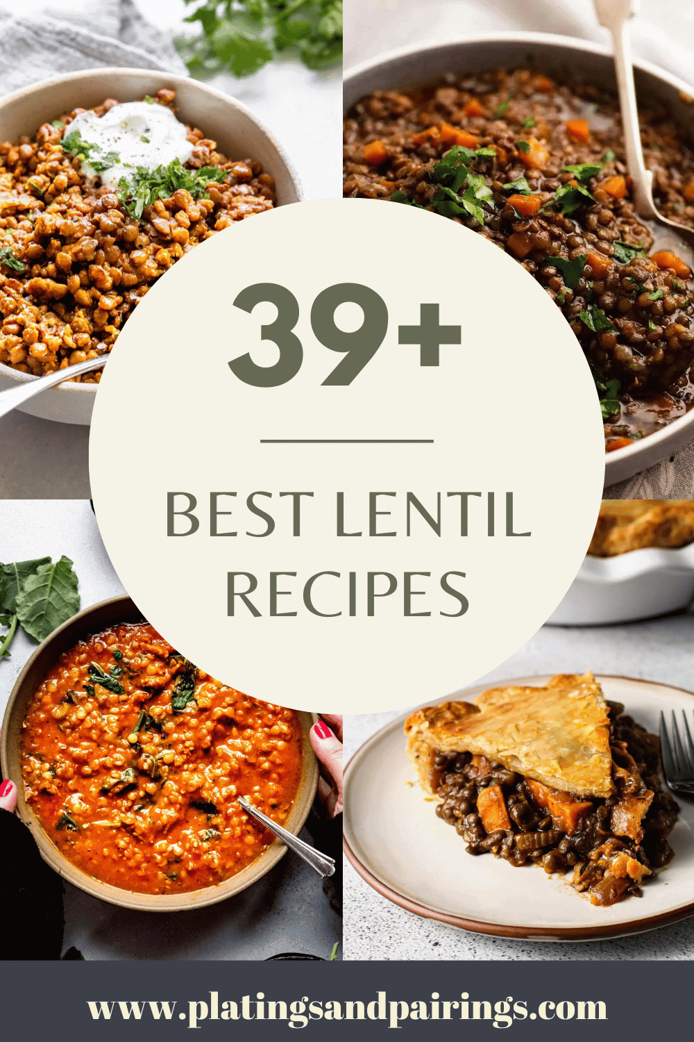 Collage of lentil recipes with text overlay.
