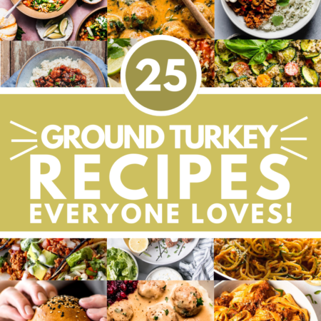 Collage of ground turkey recipes with text overlay - best ground turkey recipes.