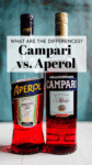 Bottles of campari and aperol with text overlay.