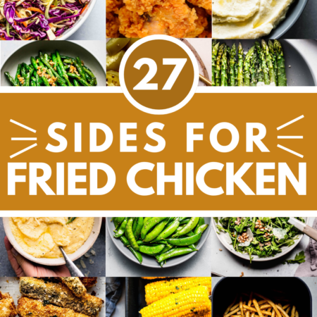 Collage of sides for fried chicken with text overlay.