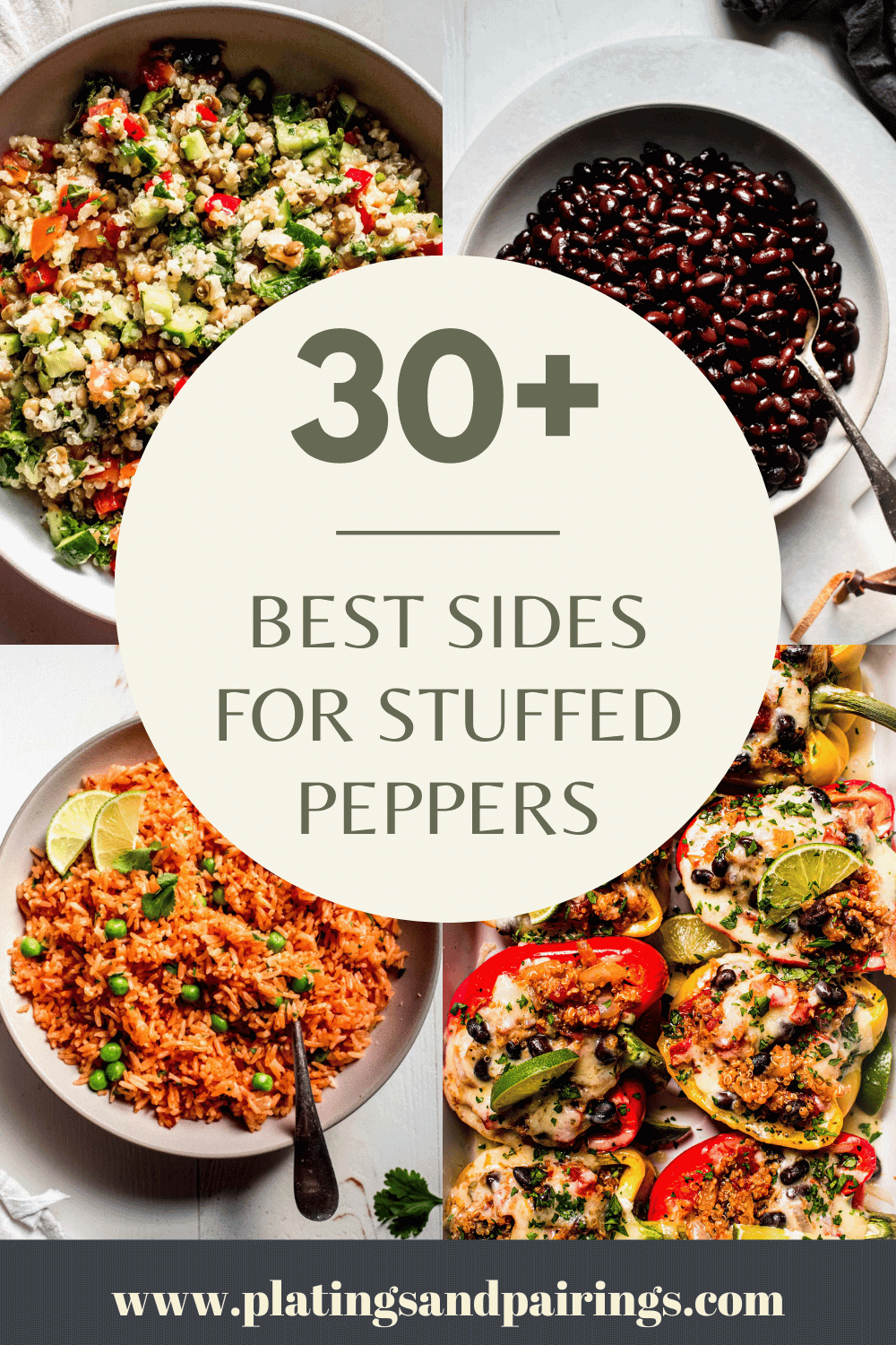 Collage of sides for stuffed peppers with text overlay.