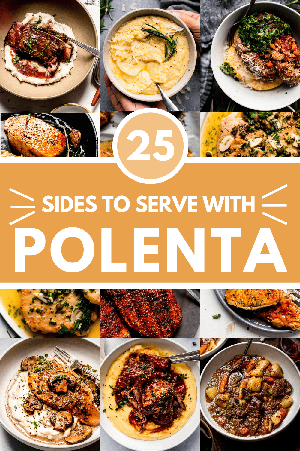 Collage of sides for polenta with text overlay.