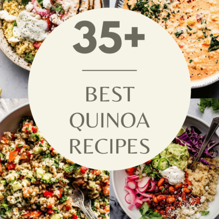 Collage of quinoa recipes with text overlay - best quinoa recipes.