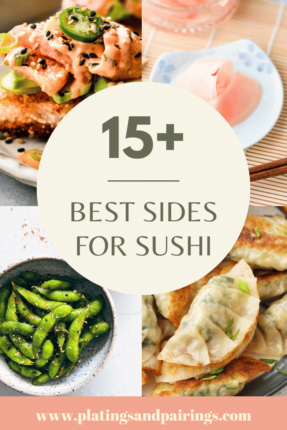 Collage of sushi side dishes with text overlay.