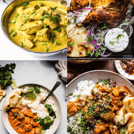 Collage of Indian chicken dishes.