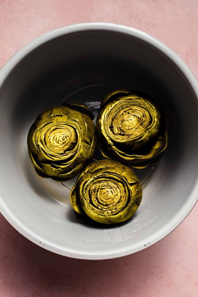 Cooked artichokes in instant pot.