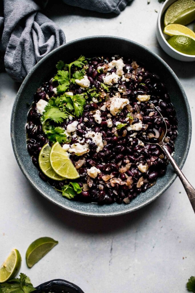 Cooked beans in serving bowl. 