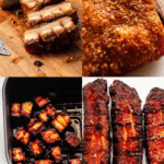 Collage of pork belly recipes.