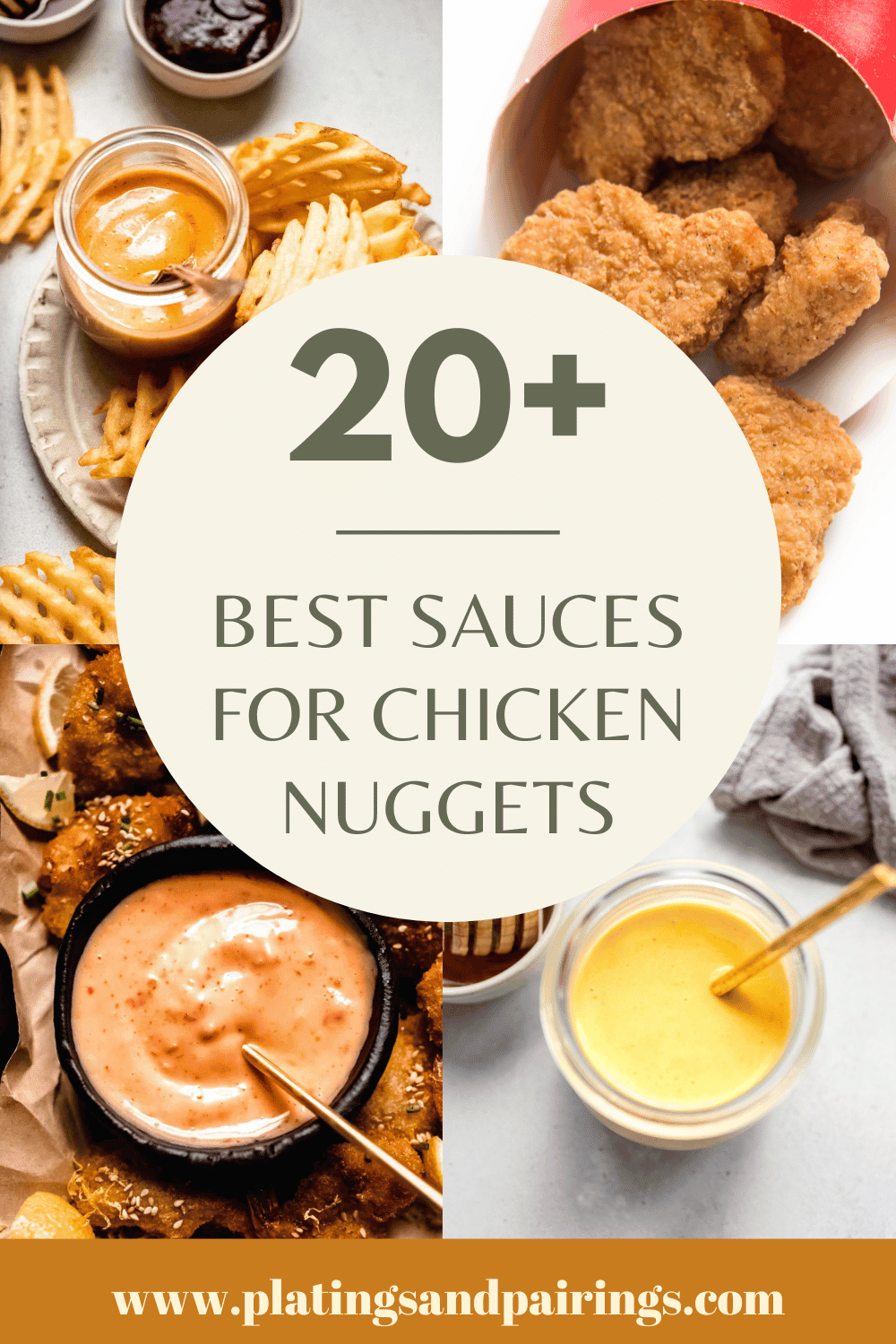 Collage of sauces for chicken nuggets with text overlay.