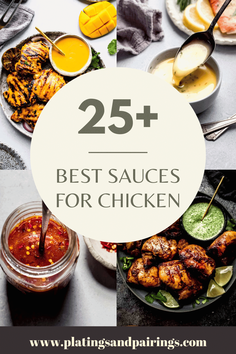 Collage of sauces for chicken with text overlay.