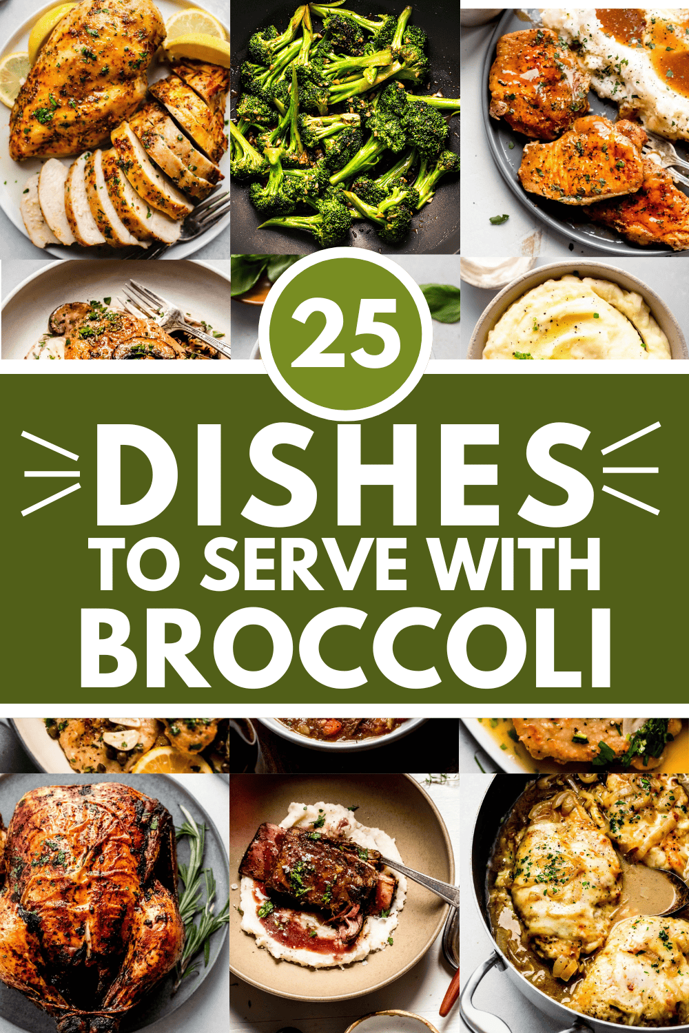 Collage of side dishes for broccoli with text overlay.