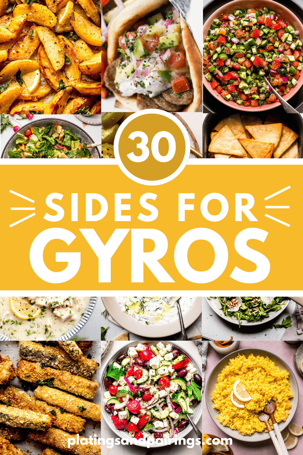 Collage of sides for gyros with text overlay.