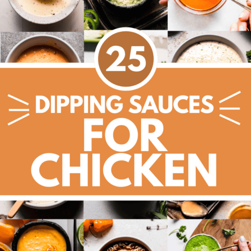 Collage of dipping sauces for chicken with text overlay.