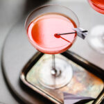 Overhead shot of prepared paper plane cocktail.