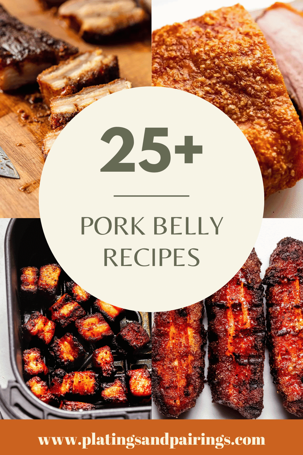 Collage of pork belly recipes with text overlay.