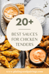 Collage of sauces for chicken tenders with text overlay.