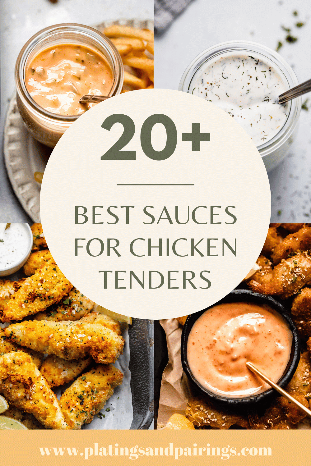 Collage of sauces for chicken tenders with text overlay.