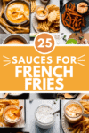 Collage of sauces for french fries with text overlay.