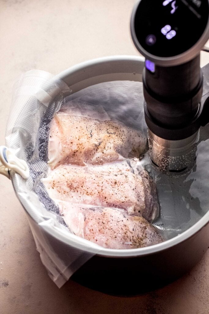 Sous vide machine in water bath. 