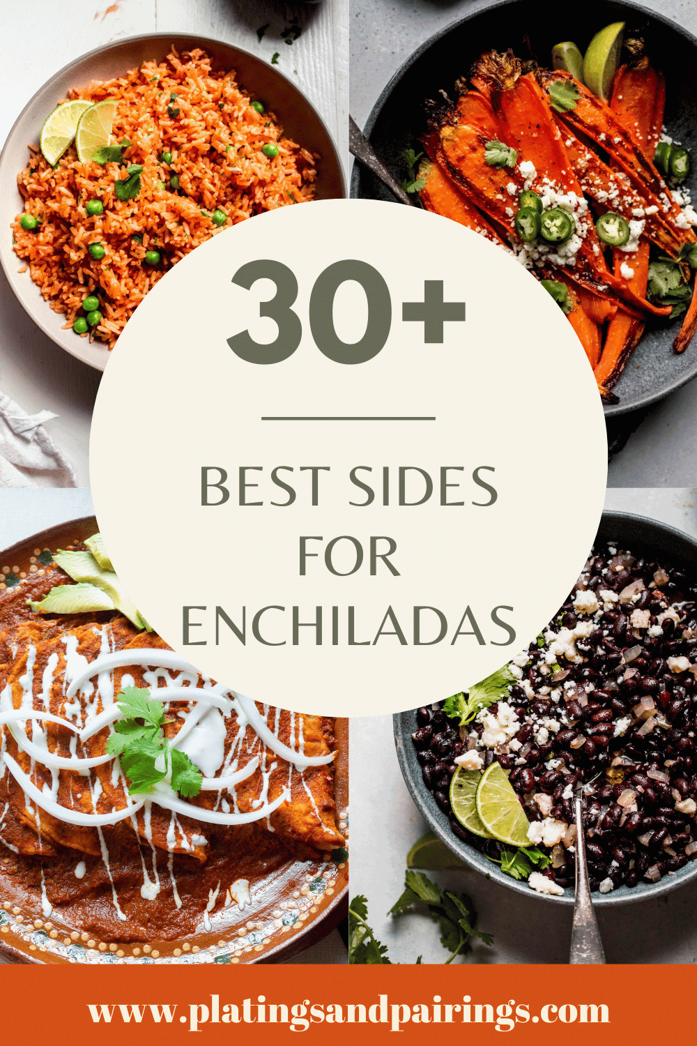 Collage of sides for enchiladas with text overlay - what to serve with enchiladas.