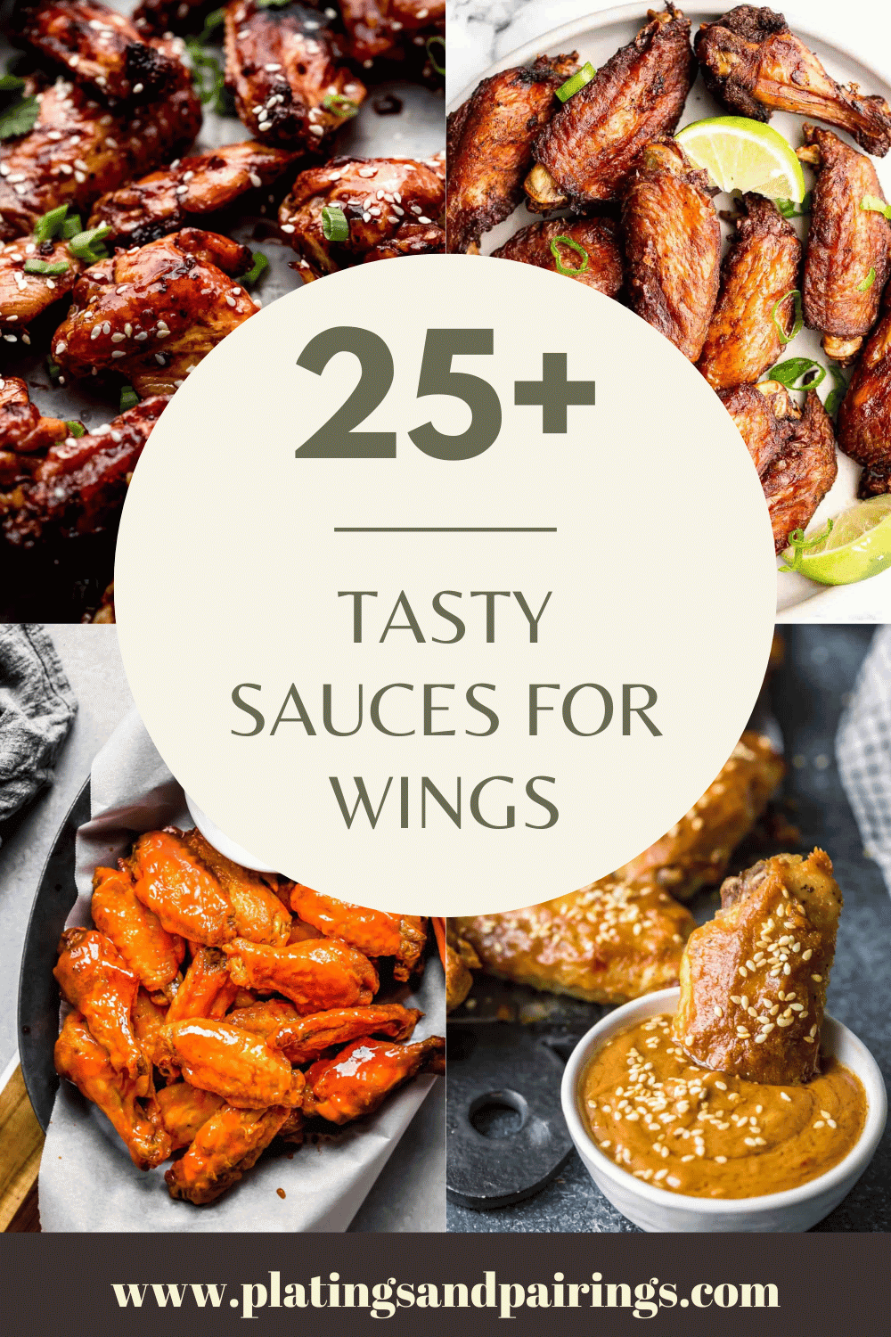 Collage of sauces for wings with text overlay.