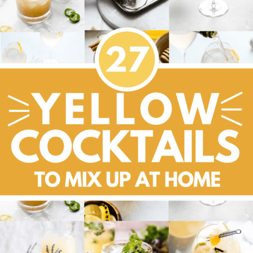 Collage of yellow cocktails with text overlay.