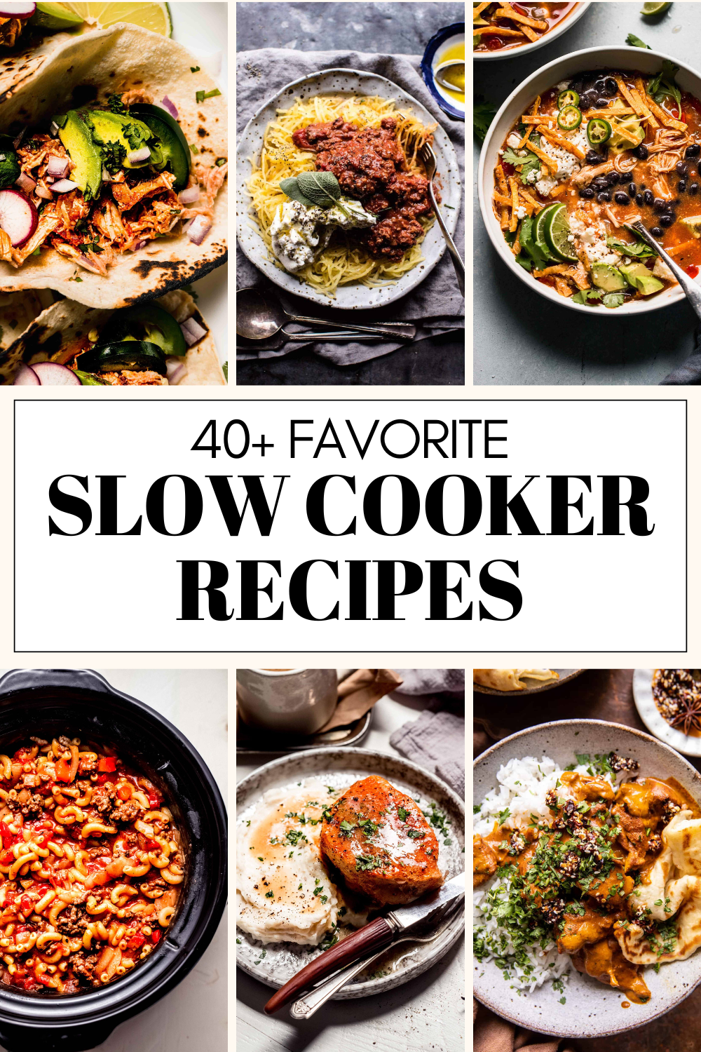 Collage of slow cooker recipes with text overlay.