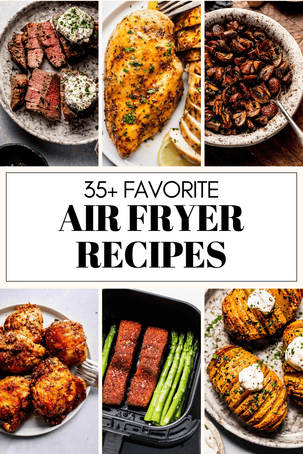 Collage of air fryer recipes with text overlay.