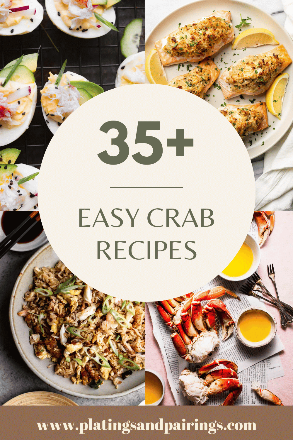 Collage of crab recipes with text overlay.