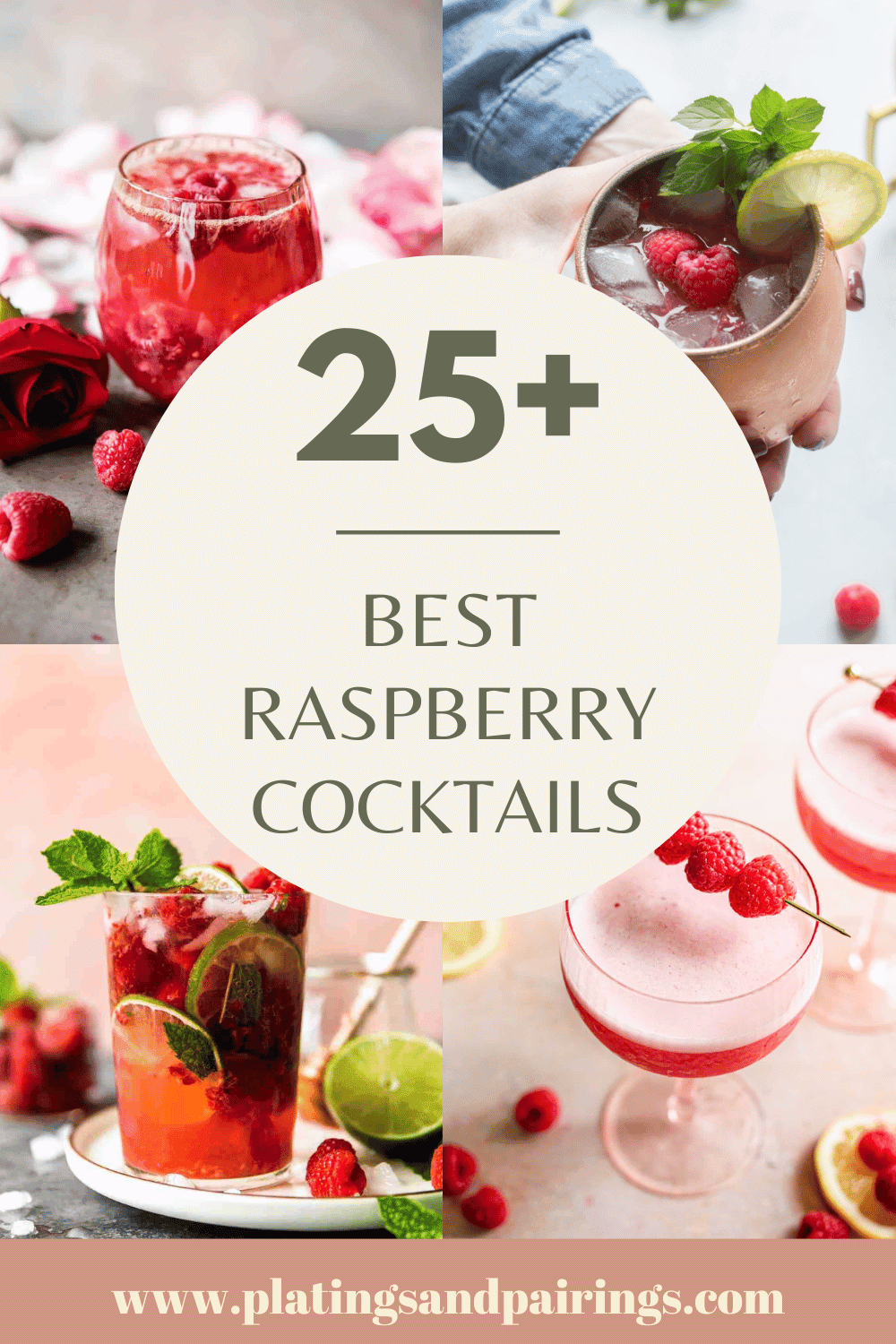 Collage of raspberry cocktails with text overlay.