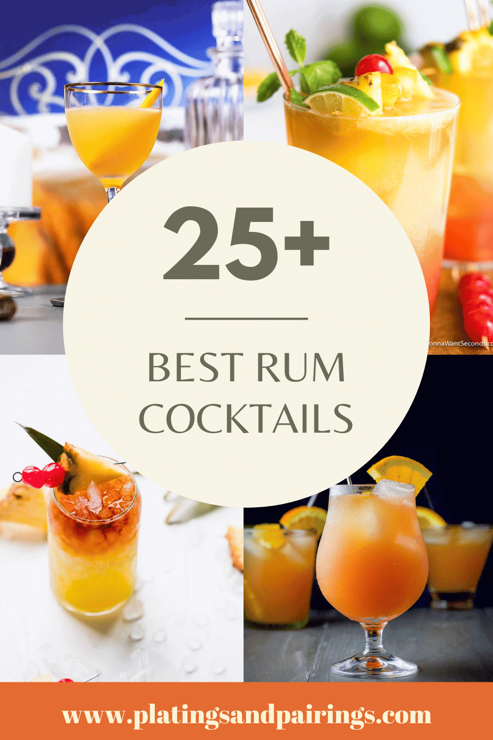 COLLAGE OF RUM COCKTAILS WITH TEXT OVERLAY.