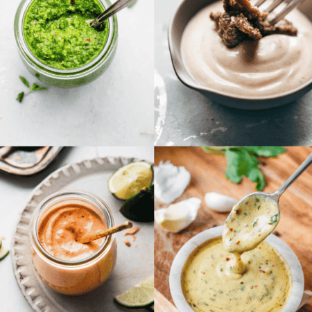 Collage of steak dipping sauces.
