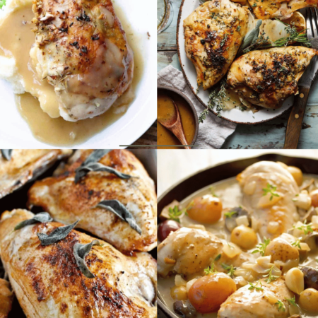 Collage of bone in chicken breast recipes.