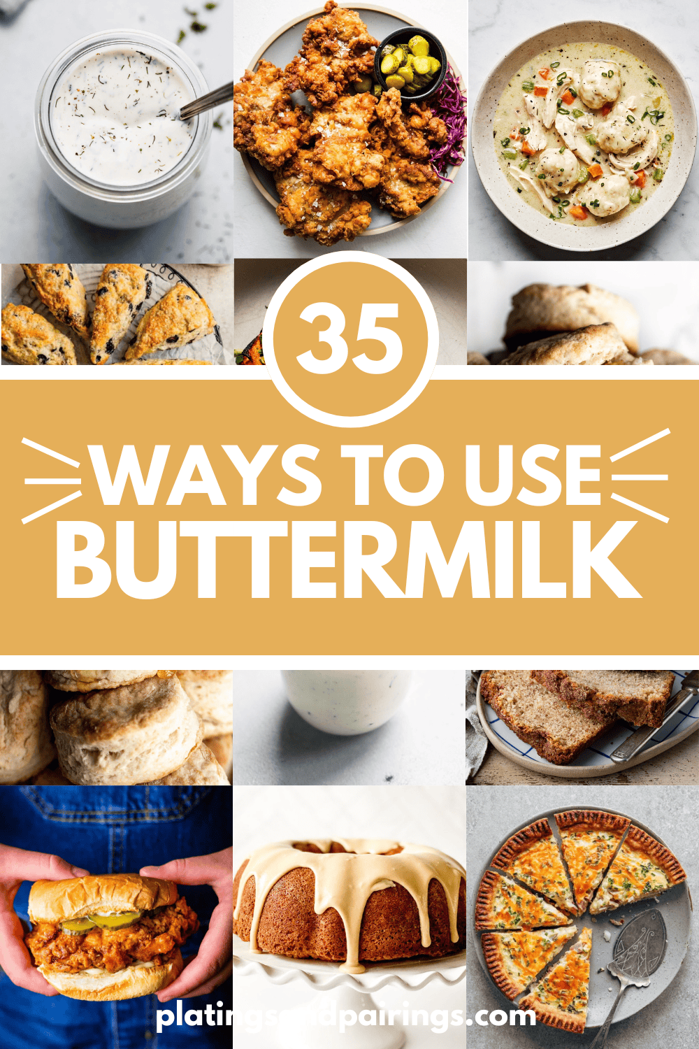 Collage of recipes that use buttermilk with text overlay.
