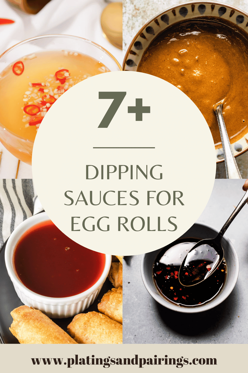 Collage of dipping sauces for egg rolls with text overlay.